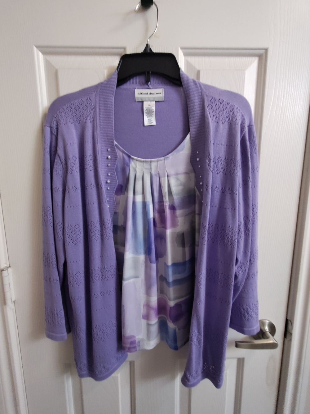 Alfred Dunner Lavender Open-Front Sweater Cardigan